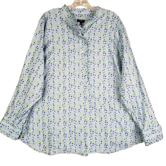 Talbots Shirt Women's Button Up Popover Long Sleeve Blue Size 2X Blue Geometric - Picture 2 of 8